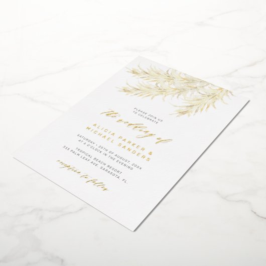 パンパスグラス結婚熱帯性金ゴールド実在 箔招待状 (回転した状態)