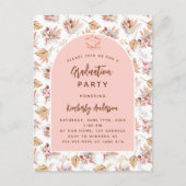 パンパスグラス花バラ金ゴールド卒業パーティー インビテーションポストカード (正面)