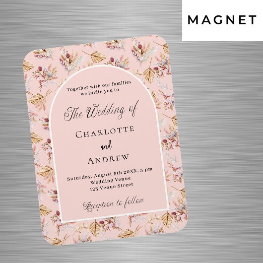 パンパスグラス花模様バラ金ゴールド結婚式招待状 マグネット