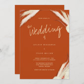 パンパスグラス葉ズバーンドオレンジ結婚ズ 招待状 (正面/裏面)