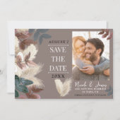 パンパスグラス葉ズボヘ自然ミアン日付を保存 招待状 (正面)