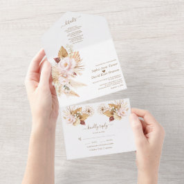 パンパスグラス葉パームスピンク結婚の花 オールインワン招待状