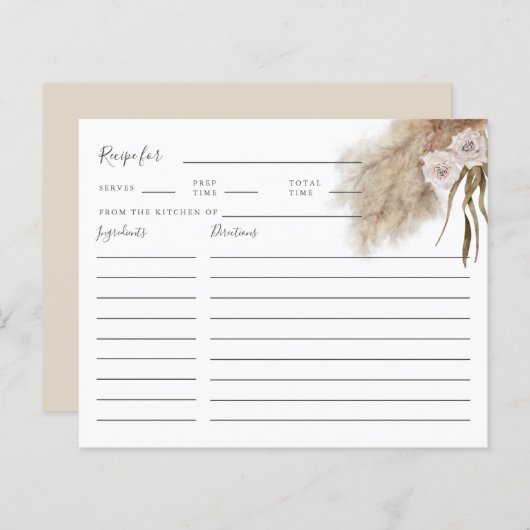 パンパスグラス葉ブライダルシャワーレシピカード (正面/裏面)