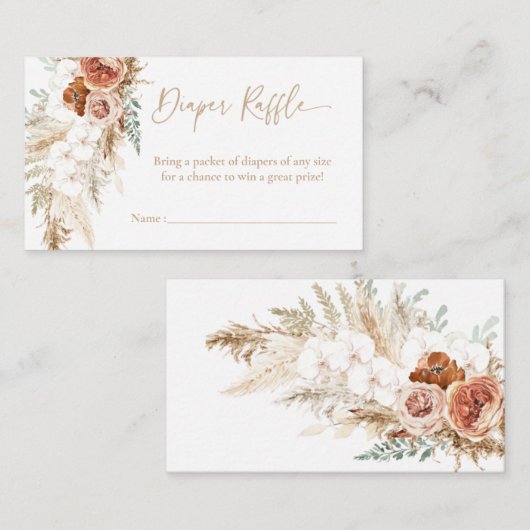 パンパスグラス赤ちゃんシャワーおむつラッフルカードインサート エンクロージャーカード (正面/裏面)