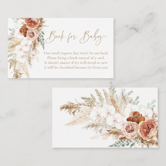 パンパスグラス赤ちゃんシャワー本のリクエストベビー エンクロージャーカード (正面/裏面)