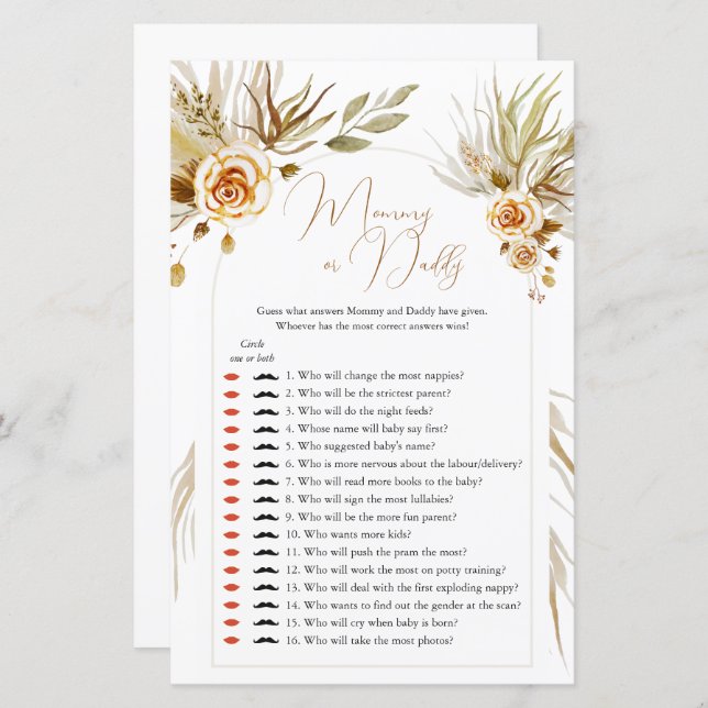 パンパスグラス赤ちゃんシャワー誰がママまたはパパ (正面/裏面)