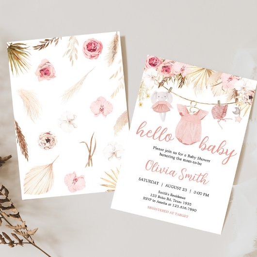 パンパスグラス赤ちゃん衣赤ちゃんシャワー 招待状