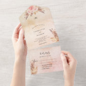 パンパスグラス赤面バラピンク花模様ボホ結婚ズ オールインワン招待状 (貼ってはがせる)