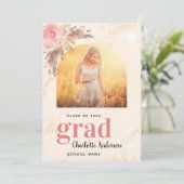 パンパスグラス赤面バラ金ゴールド大理石卒業 案内状 (スタンド正面)