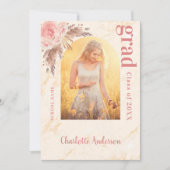 パンパスグラス赤面バラ金ゴールド大理石卒業 案内状 (正面)