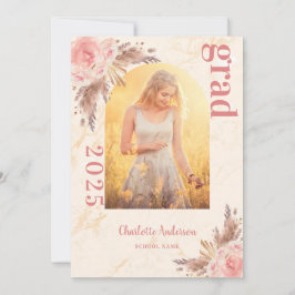 パンパスグラス赤面バラ金ゴールド大理石卒業 案内状