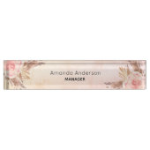パンパスグラス赤面ピンクフローラバラ金ゴールド デスクネームプレート (正面)