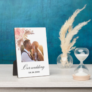 パンパスグラス赤面ピンクフローラボホ結婚ズ フォトプラーク