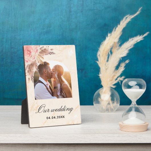 パンパスグラス赤面ピンクフローラマーブル結婚ズ フォトプラーク (側面)