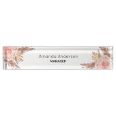 パンパスグラス赤面ピンクフローラモノグラム デスクネームプレート (正面)