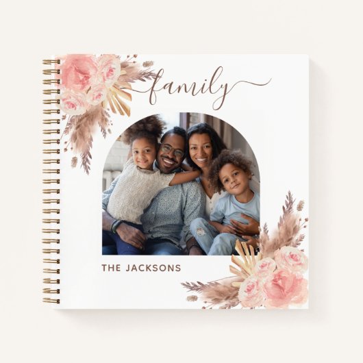 パンパスグラス赤面ピンクフローラ写真ボホ ノートブック (正面)