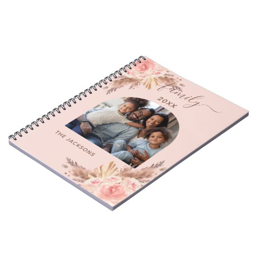 パンパスグラス赤面ピンクフローラ家族の写真 ノートブック (左側)