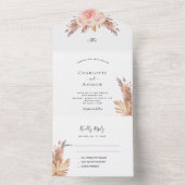 パンパスグラス赤面ピンク花模様ボホ結婚ズ オールインワン招待状 (内側)