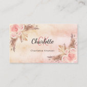 パンパスグラス赤面ピンク花模様モノグラムQRコード 名刺 (正面)