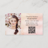 パンパスグラス赤面ピンク花模様QRコード写真 名刺 (裏面)