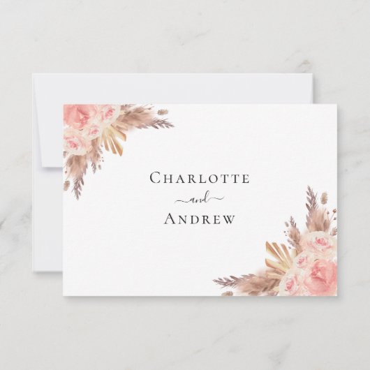 パンパスグラス赤面花模様ボーホウェディングRSVP 出欠カード (裏面)