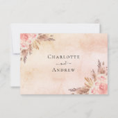 パンパスグラス赤面花模様ボーホウェディングRSVP 出欠カード (裏面)