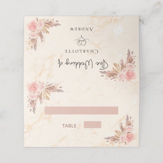 パンパスグラス赤面花模様マーブル結婚ズ プレイスカード (外部開封)