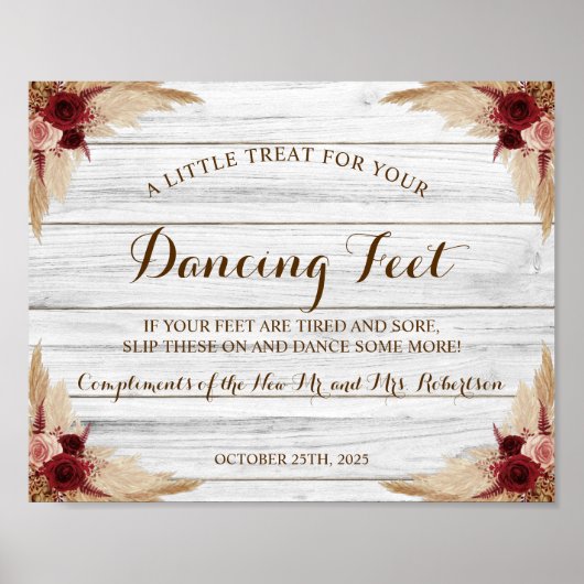 パンパスグラス踊り足ビーチサンダル結婚ズサイン ポスター (正面)