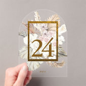 パンパスグラス金ゴールドボホアクリルテーブル番号 アクリル招待状 (インサイチュ (ポータブル))