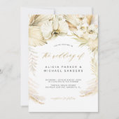 パンパスグラス金ゴールドラン熱帯ボヘミアン結婚ズ 招待状 (正面)
