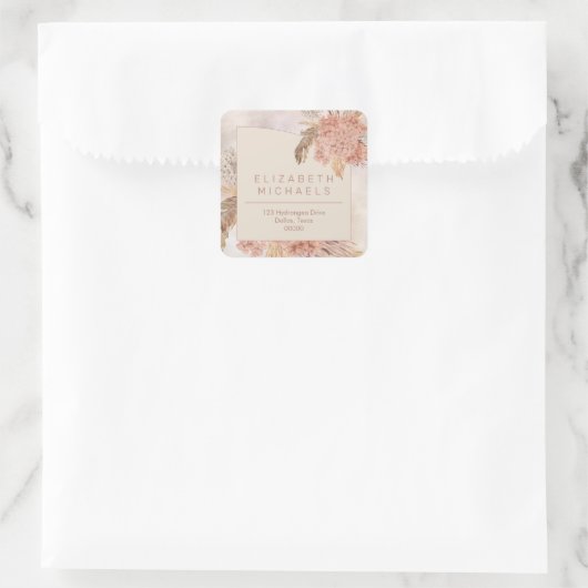 パンパスグラス |アジサイ差出人住所 スクエアシール (バッグ)