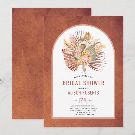 パンパスグラス&パームテラコッタブライダルシャワー 招待状 (正面/裏面)