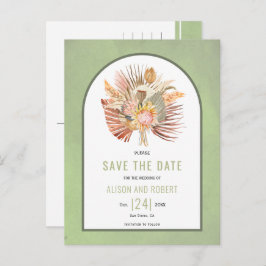 パンパスグラス、パーム葉のセージ緑デートを保存 ポストカード