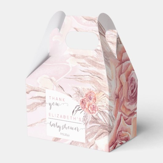 パンパスグラス |ピンクのバラの赤ちゃんシャワー フェイバーボックス (裏面サイド)