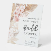パンパスグラス ピンクの花のブライダルシャワー ウェルカム 台座サイン (正面)