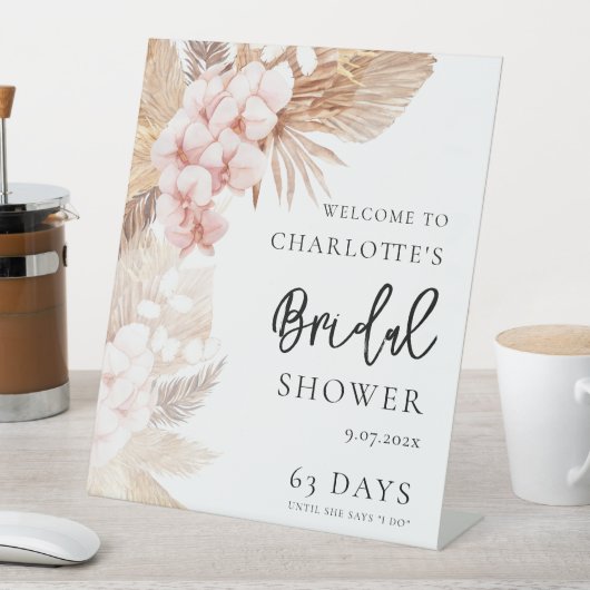 パンパスグラス ピンクの花の ブライダルシャワー ウェルカム 台座サイン (インサイチュ)