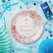 パンパスグラス |ピンクローズ開花ガールバプテスマ ペーパープレート (パーティー)