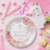 パンパスグラス |ピンクローズ開花ガールバプテスマ ペーパープレート (パーティー)