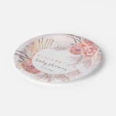 パンパスグラス |ピンクローズ開花ガールベビーシャワー ペーパープレート (アングル)