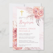 パンパスグラス |ピンクローズ開花女子ベビー洗礼I 招待状 (正面)
