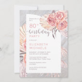 パンパスグラス |ピンクローズ開花80thバースデーパーティー 招待状 (正面)