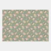 パンパスグラス&フラワーオンオリーブグリーン ラッピングペーパーシート (正面3)