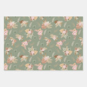 パンパスグラス&フラワーオンオリーブグリーン ラッピングペーパーシート (正面)