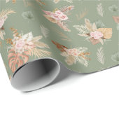 パンパスグラス&フラワーオンオリーブグリーン ラッピングペーパー (ロールコーナー)