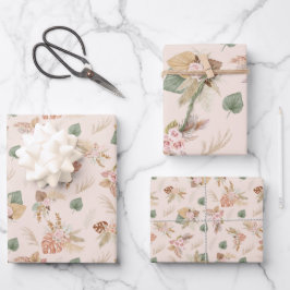 パンパスグラス&フラワーオンクリーム ラッピングペーパーシート