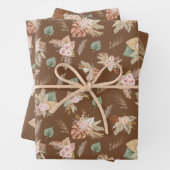 パンパスグラス&フラワーオンコーヒーブラウン ラッピングペーパーシート (インサイチュ)