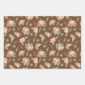 パンパスグラス&フラワーオンコーヒーブラウン ラッピングペーパーシート (正面)