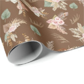 パンパスグラス&フラワーオンコーヒーブラウン ラッピングペーパー (ロールコーナー)