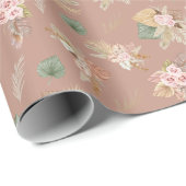 パンパスグラス&フラワーオンピンキッシュブラウン ラッピングペーパー (ロールコーナー)
