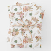 パンパスグラス&フラワーオンホワイト ラッピングペーパーシート (インサイチュ)